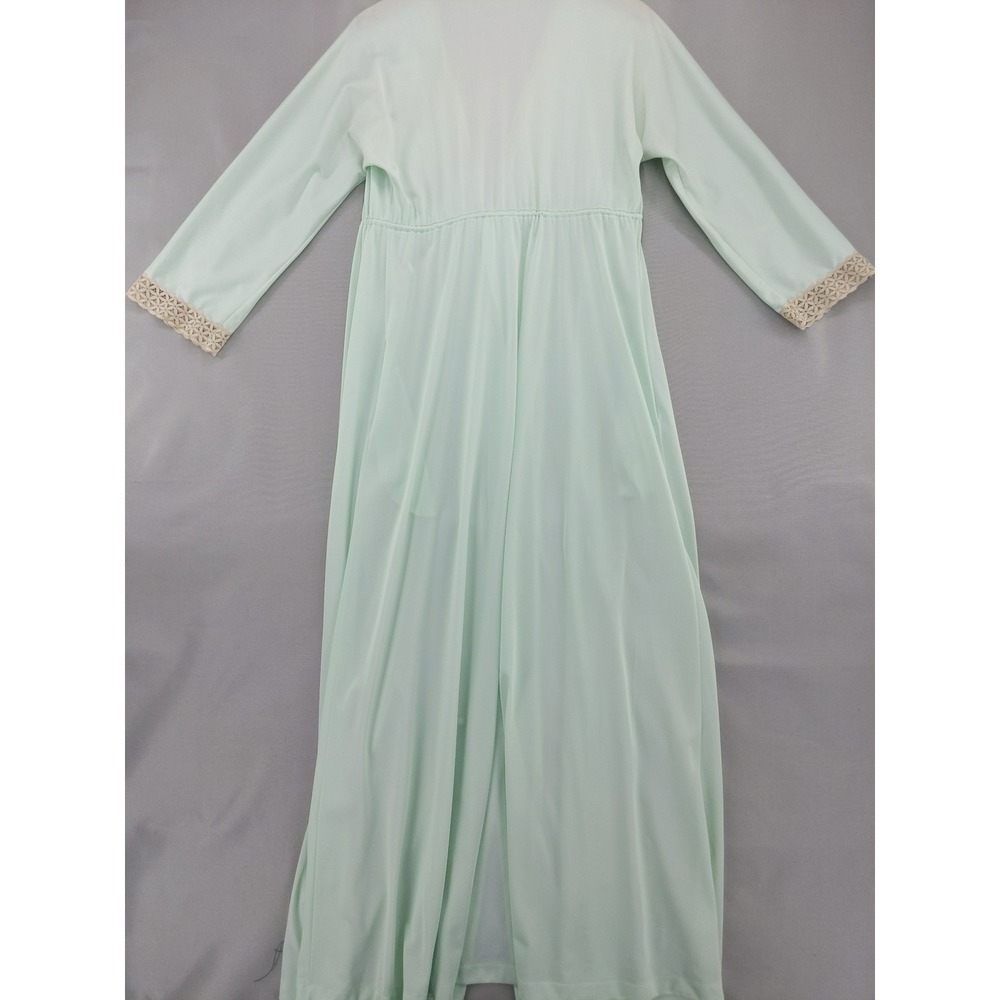 Vintage‎ Vanity Fair Robe Sz L 36 Mint Green Lace Trim Long Sleeve Button Front - Picture 7 of 11
